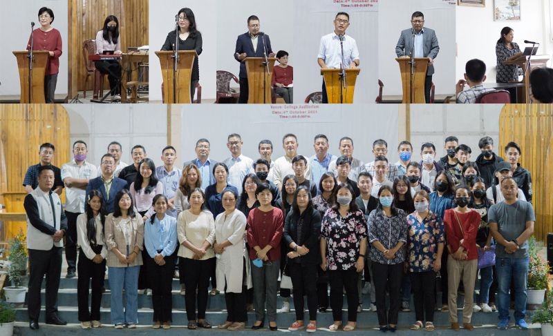 Attendees of the FAC’s ‘Alumni Meet 2021’ pose for picture at the College Auditorium on October 4. (Photo Courtesy: IPC, FAC)